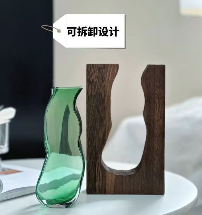 Wholesale of new Chinese-style solid wood glass vases, home designer decoration, home and hotel ornaments, high-end soft furnishings pic 2