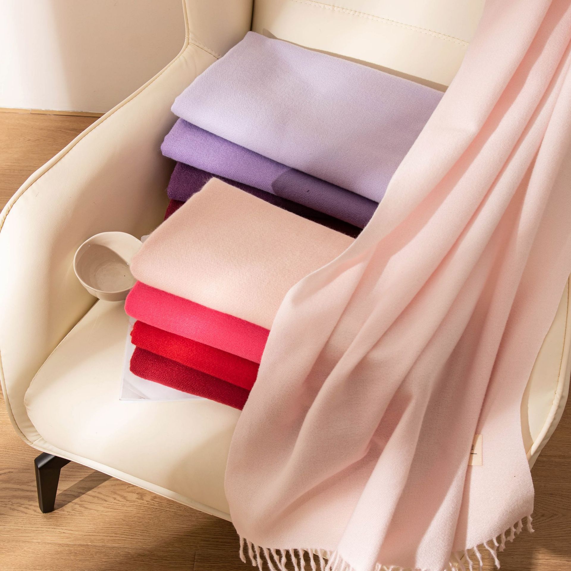New autumn and winter Ankela red scarf for women, a high-end and versatile faux cashmere scarf in solid color, a warm scarf shawl pic 34