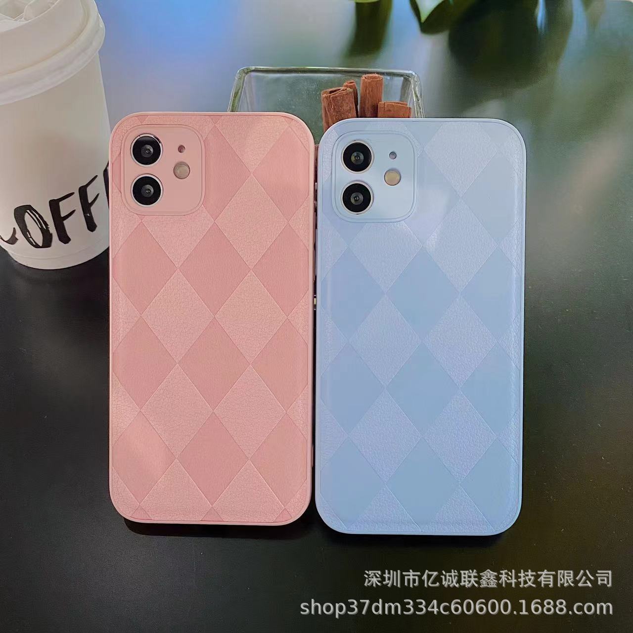 Lychee pattern solid color suitable for iPhone 15plus phone case iPhone14 Pro Max crystal lens film 13 matte pic 1