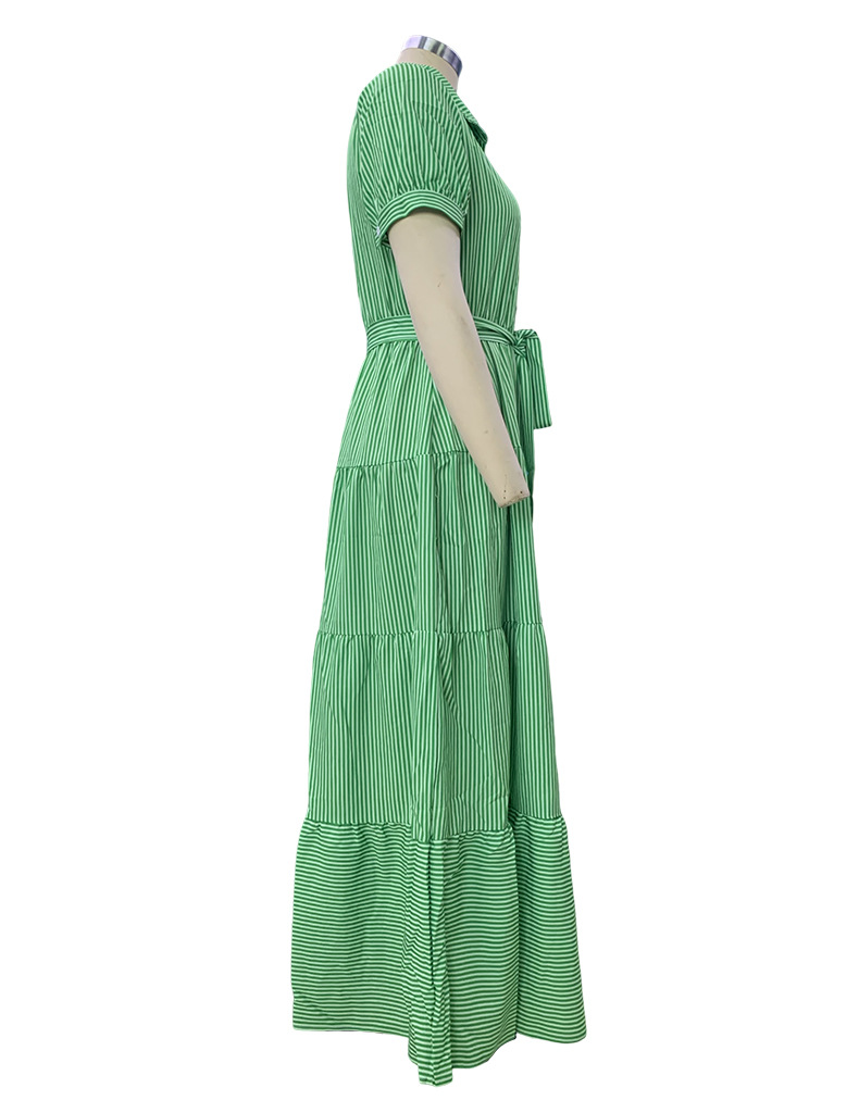 FD492 in stock 2024 Cross-border new Amazon fashion striped short-sleeved loose mid-length dress pic 37