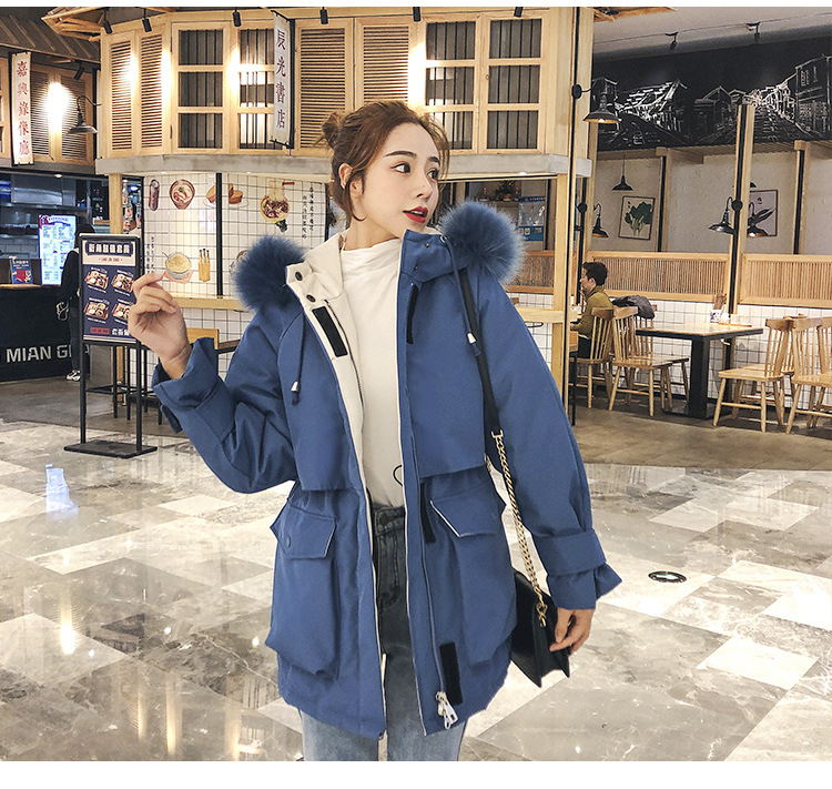 实拍羽绒棉服女小个子爆款中长款加厚韩版真毛领工装详情9