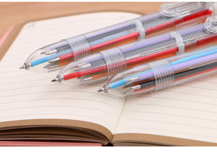 Creative transparent 6-color ballpoint pens, cute student stationery, multi-color pens, oil pens, and direct sales from the manufacturer of colored ballpoint pens pic 3