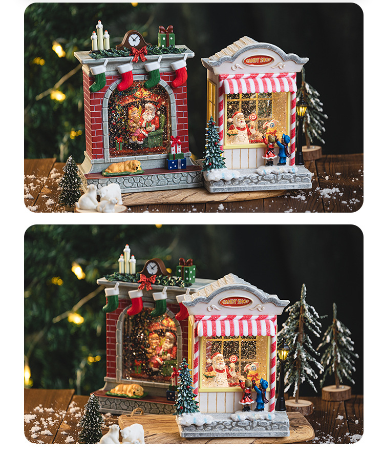 Christmas fireplace decoration, music box, elderly music box, snowfall crystal ball, candy house, birthday gift for children pic 9