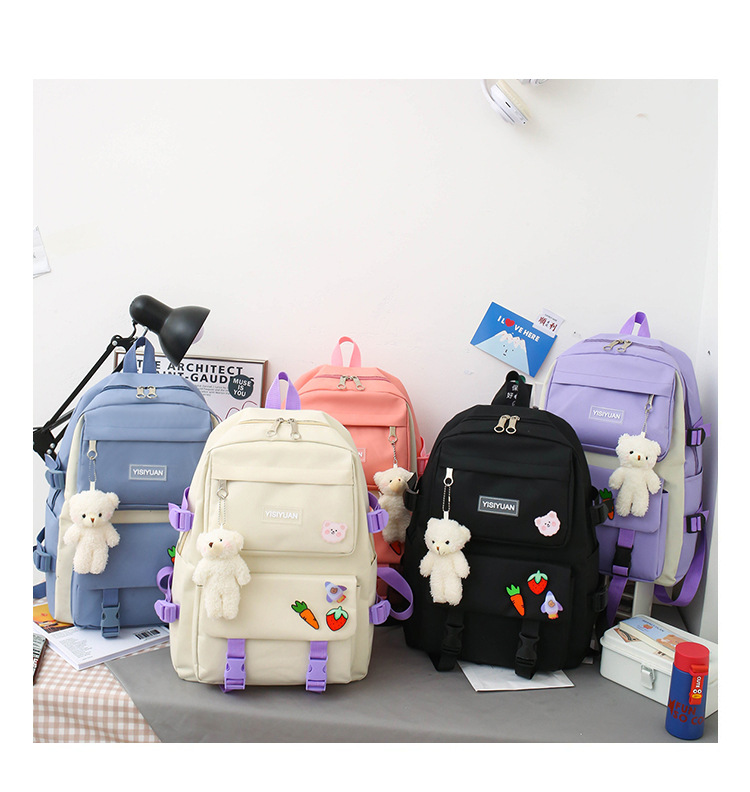新款双肩背包五件套女韩版大容量帆布双肩包中学生背包大学生书包3231#详情28