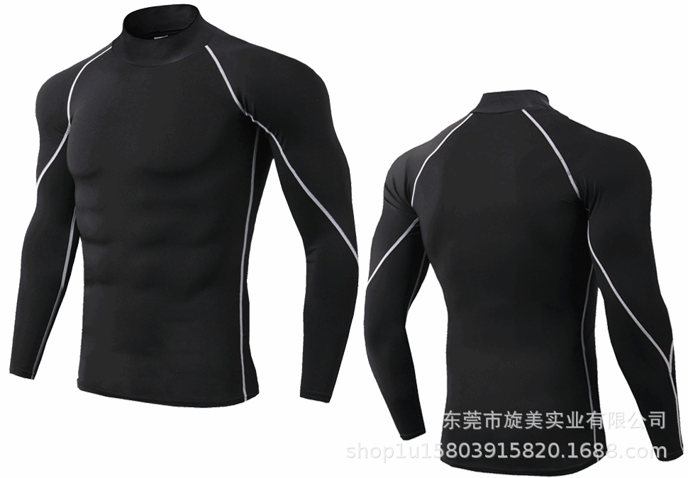 2024PRO健身修身男长袖户外运动高弹速干骑行训练薄款紧身高领T恤详情31