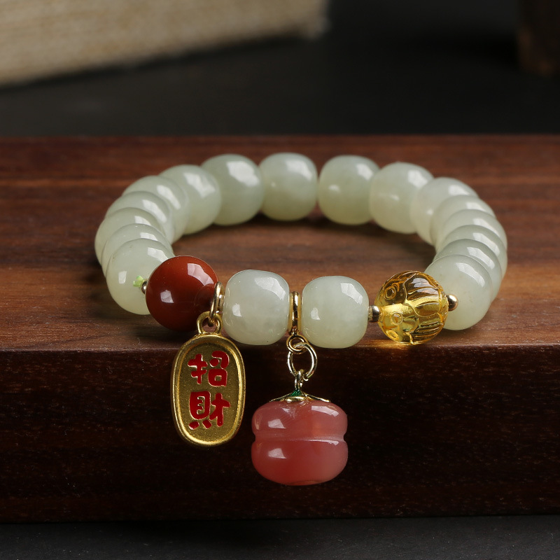 Wholesale of natural Hetian jade bracelets, Yanyuan agate persimmon vintage niche jewelry and jade bracelets pic 3