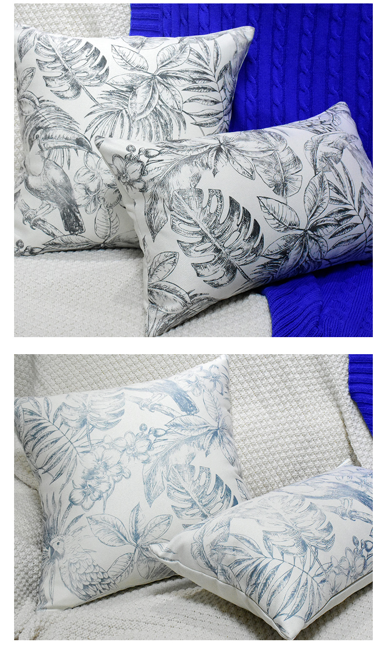 沙发抱枕套北欧蓝色印花棉麻靠垫家居客厅床头靠枕软装轻奢腰靠详情18