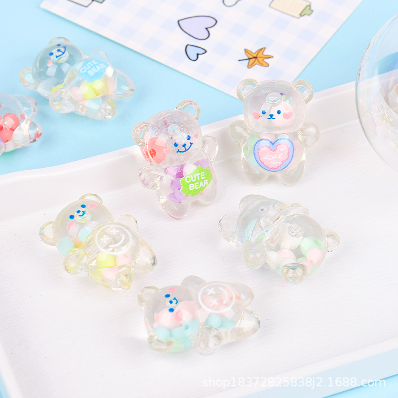 Cartoon transparent bear oil hanging piece, acrylic perforated bead jewelry, diy handcrafted hair clip and hair accessory pic 4