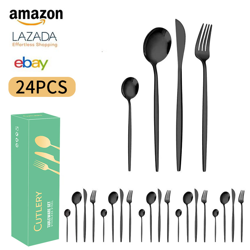 Cross-border Amazon Portuguese stainless steel tableware 24-piece set for 6 people, Western steak, knife, fork and spoon gift box set pic 7