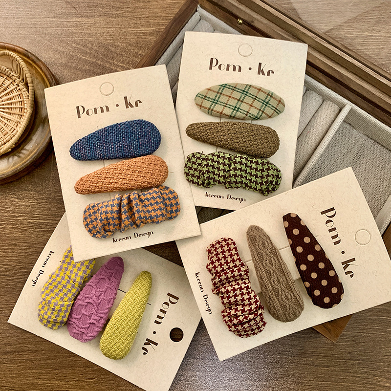 The new Korean-style cute fabric checkered hair clips, water drop bb clips, girlish edge clips, broken hair clips and bangs clips are all stylish and versatile pic 6