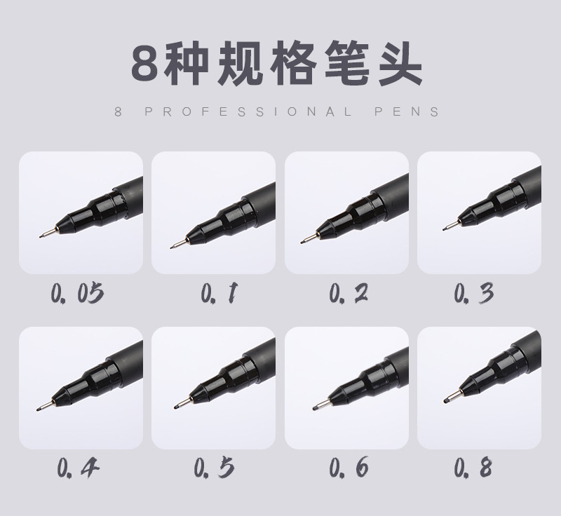 Noya needle pen, art drawing, outlining pen 8-piece set, hand-drawn comic outlining pen, engineering drawing pen, signature pen pic 5