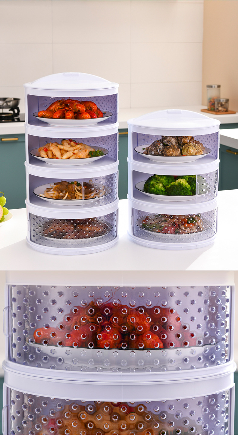 Breathable and heat-insulating vegetable cover, kitchen transparent plastic multi-layer food cover, summer dining table mosquito and fly-proof preservation cover pic 19