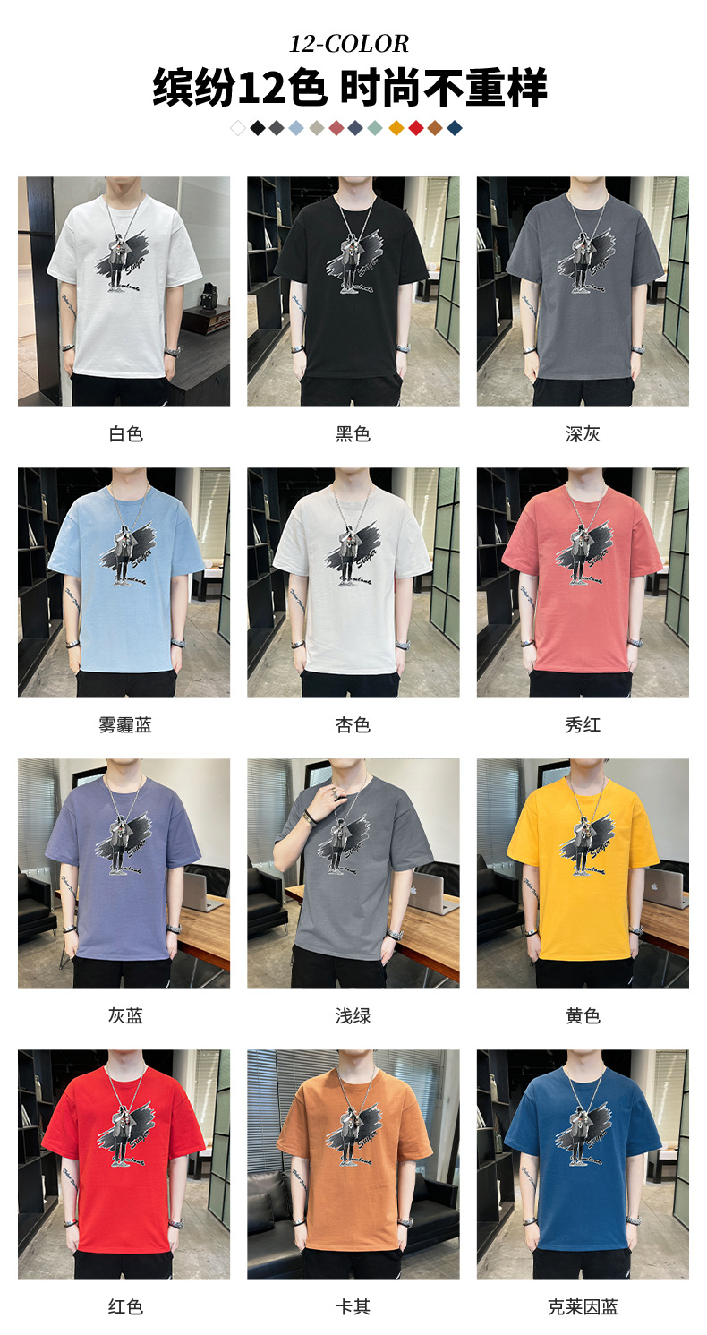 Short-sleeved T-shirt for men, 2022 Summer new Korean style trendy ins loose T-shirt, mid-sleeved cotton trendy brand, large size pic 8