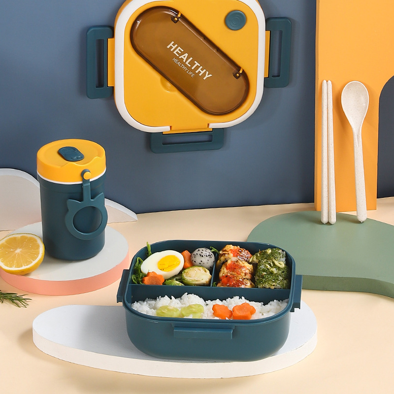 Factory direct sales square lunch boxes, Japanese and Korean student lunch boxes, portable compartments for office workers, microwave oven-safe pic 9