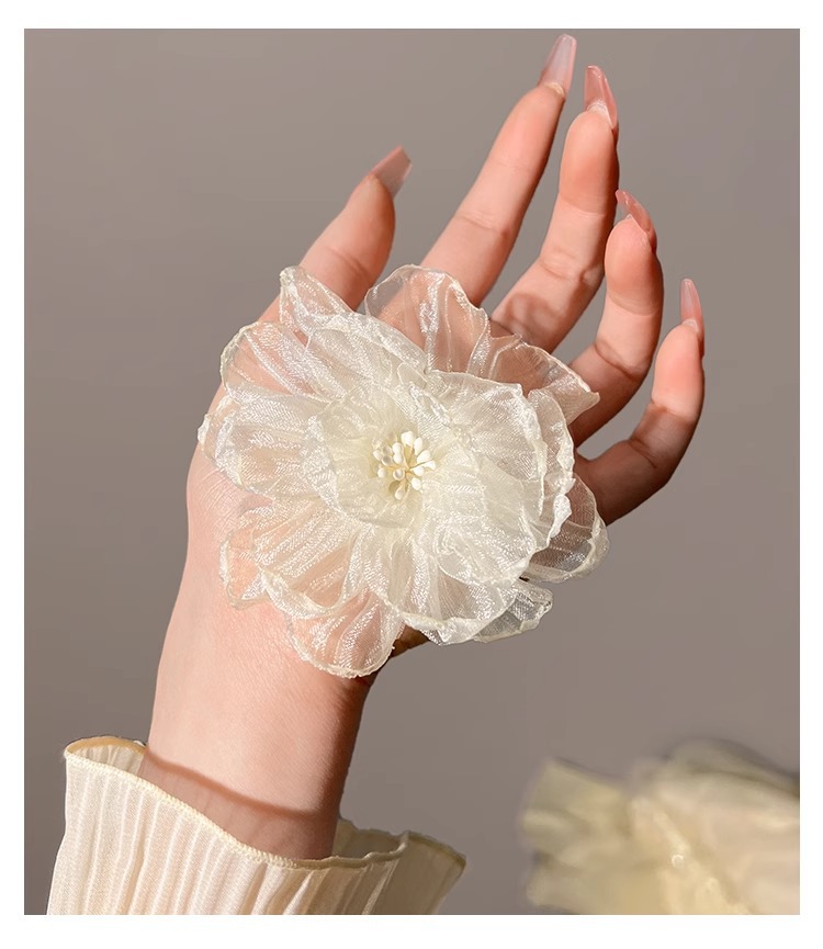 白月光欧根纱花朵发夹女侧边刘海夹纯欲风发卡碎发鸭嘴夹子头饰夏详情8