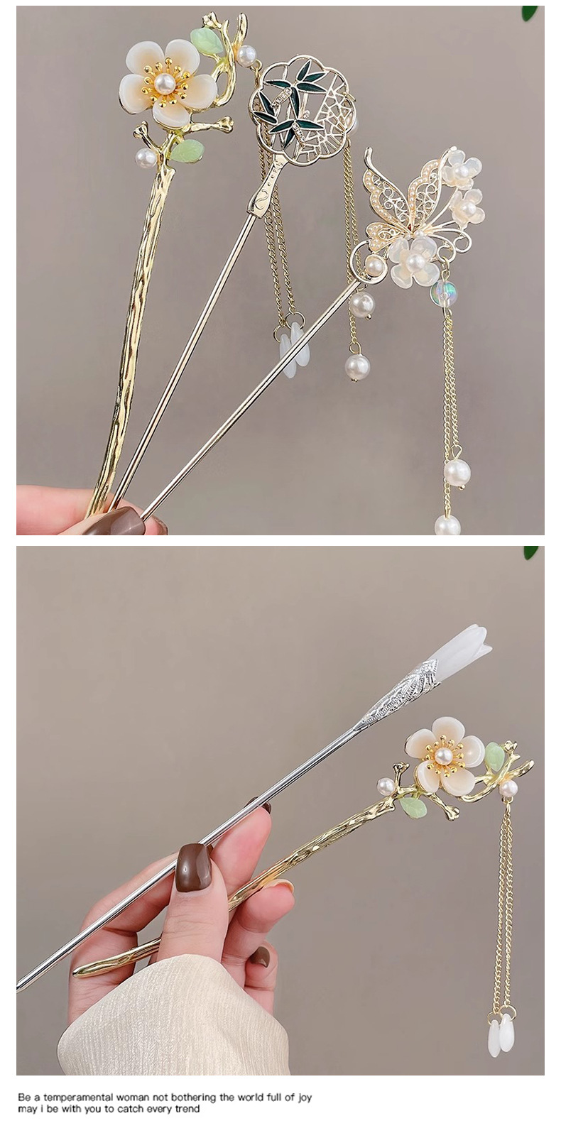 Alloy hairpin, ancient-style female high-end feel, new Chinese-style hairpin, versatile tassel hairpin, retro back head updo headwear pic 18