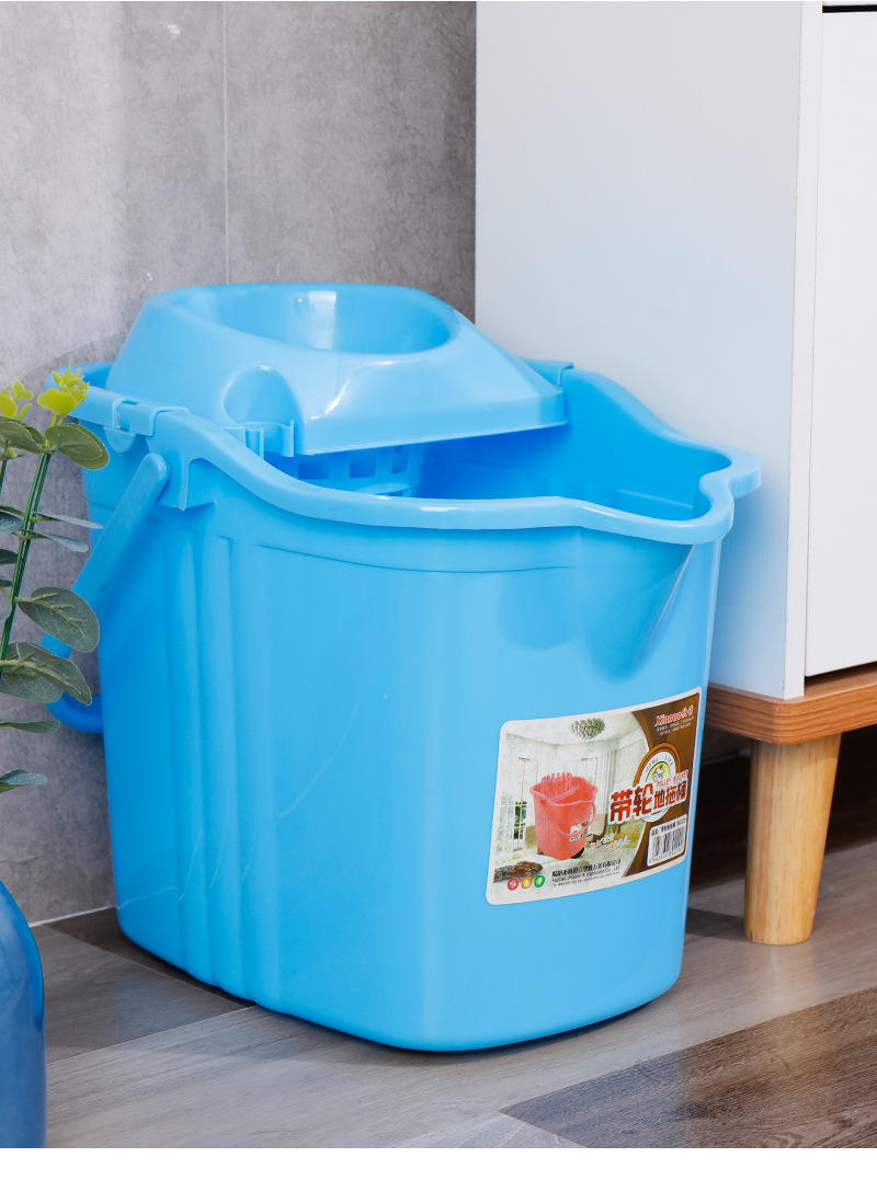 Wheeled plastic floor mop bucket, household cleaning mop bucket, thickened PP mop, wrung water bucket, wheeled household cleaning bucket pic 15