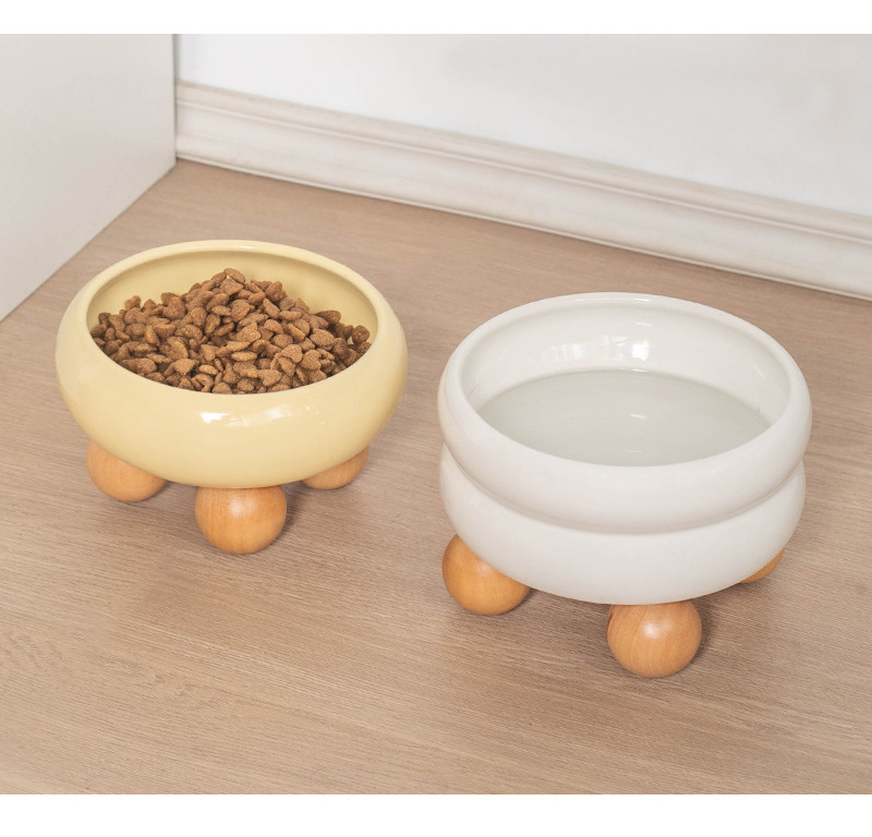 A cute circular ceramic cat bowl for protecting the cervical vertebrae, a high-legged cat food bowl, a cat food and rice bowl, a large-capacity wide-mouthed bowl pic 14