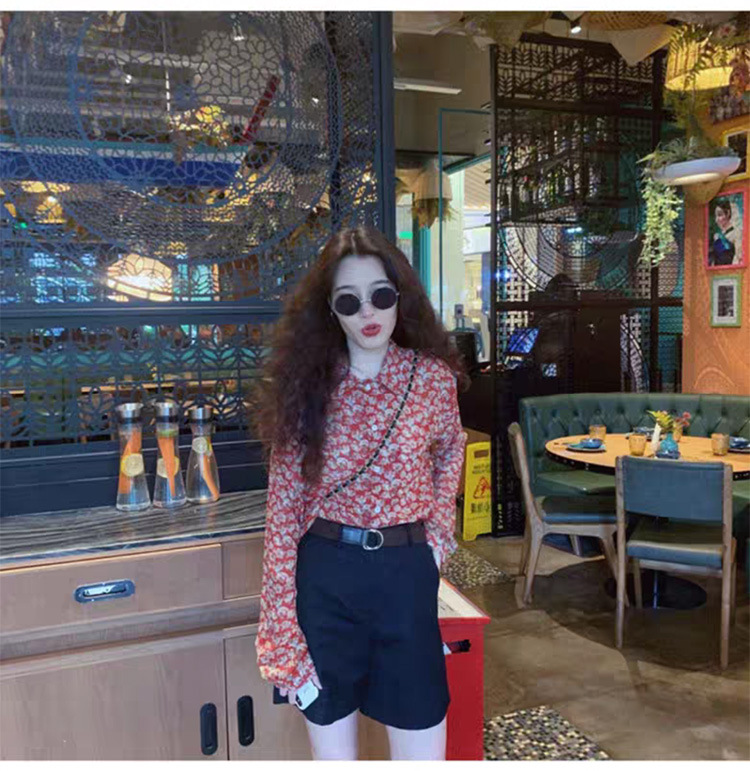 雪纺碎花衬衫女复古港味长袖宽松百搭休闲港风印花设计感小众上衣详情8