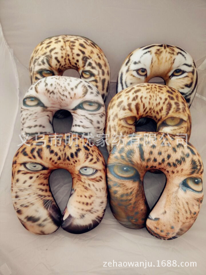 3D printed foam particle animal head leopard print U-shaped neck pillow, foam particle neck pillow, car neck pillow manufacturer wholesale pic 4