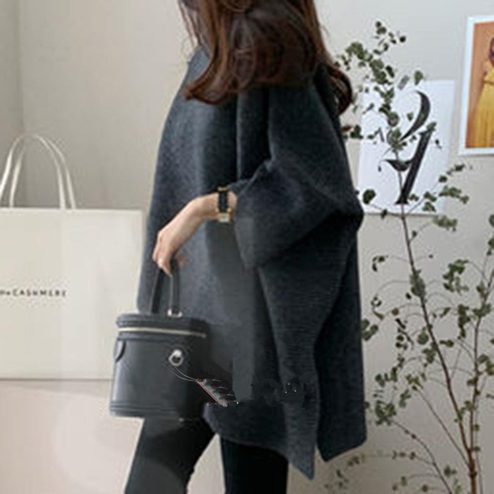 Mid-length cape sweater pullover for loose outerwear in autumn and winter, laid-back style knitted 蝙蝠衫 pic 8