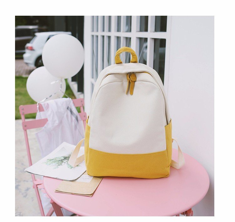 Factory wholesale of college-style, fresh, artistic, simple and versatile canvas backpacks, color-matched schoolbags for middle school best friends pic 38