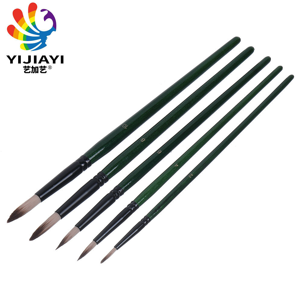 High-quality two-color brush, dark green pen barrel, black aluminum tube, 5-piece brush set, suitable for oil, watercolor and acrylic pic 7