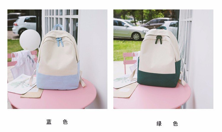 Factory wholesale of college-style, fresh, artistic, simple and versatile canvas backpacks, color-matched schoolbags for middle school best friends pic 8