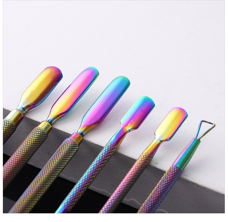 Hot-selling color-coated steel nail polish steel, gradient color nail trimming tool, double-head nail remover knife in foreign trade pic 2