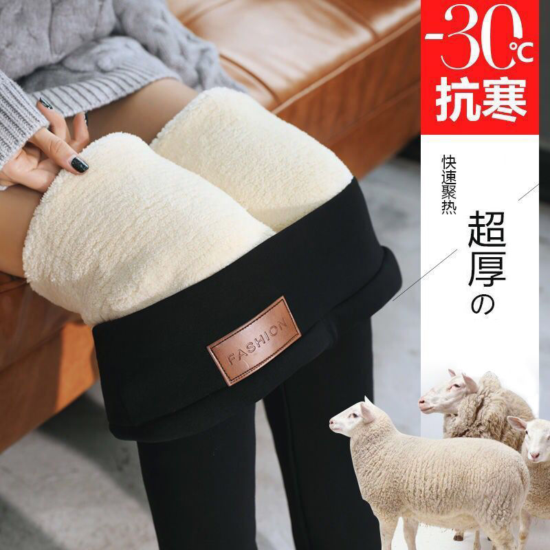 跨境专供加绒加厚羊羔绒打底裤女秋冬高腰紧身裤保暖裤2019冬详情3