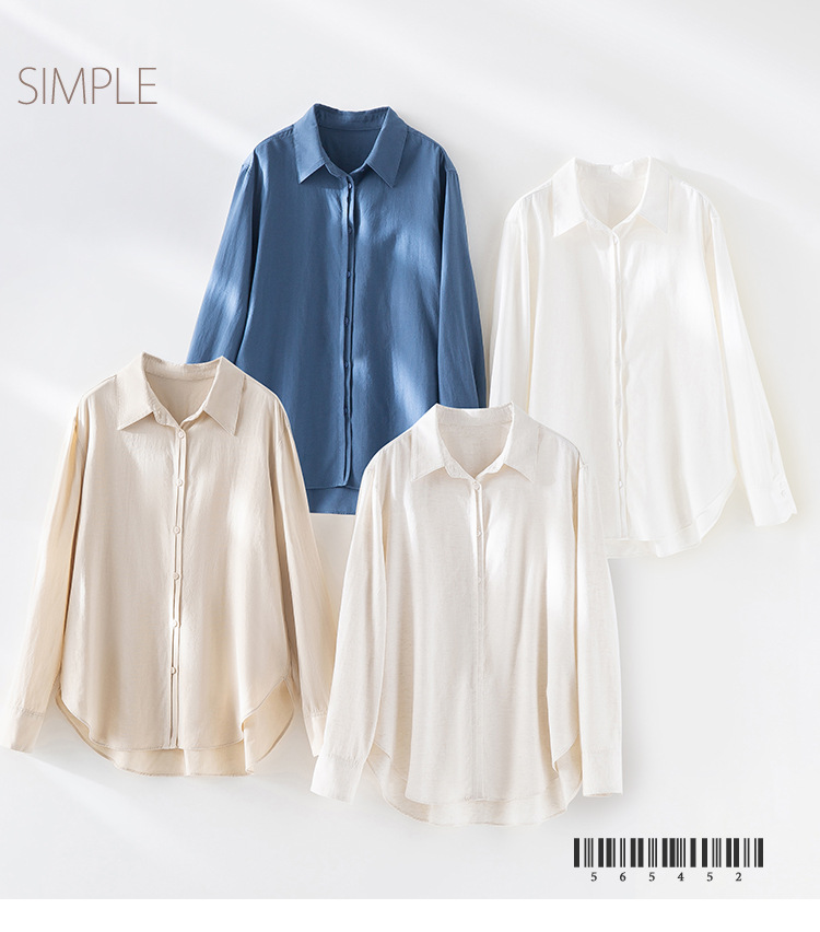 现货春季新款亚麻翻领长袖衬衫气质时尚宽松上衣休闲百搭衬衣女装详情3