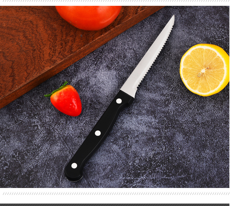 Kitchen hotel steak knife, Western cuisine steak knife, tableware, PP plastic handle, fruit peel knife with serrated spray paint, meat knife pic 10