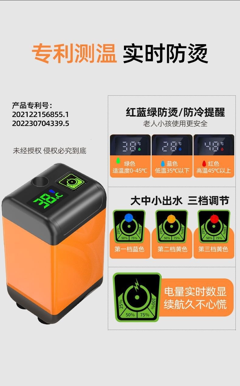 户外洗澡神器农村移动沐浴野外超持久长续航便携简易充电淋浴花洒详情3