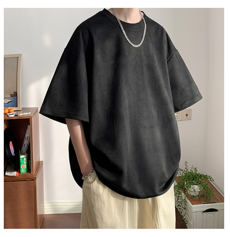 麂皮纯色短袖T恤男2023夏季质感半袖宽松t恤圆领半袖衣服青少年详情12
