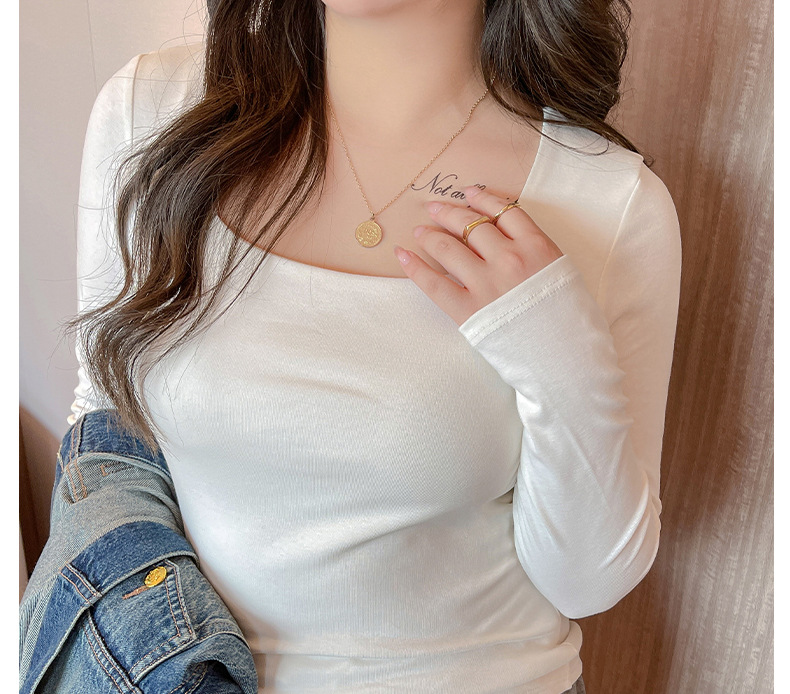 大码女装早秋高级感上衣正肩t恤女纯棉打底衫内搭长袖上衣可外穿详情9