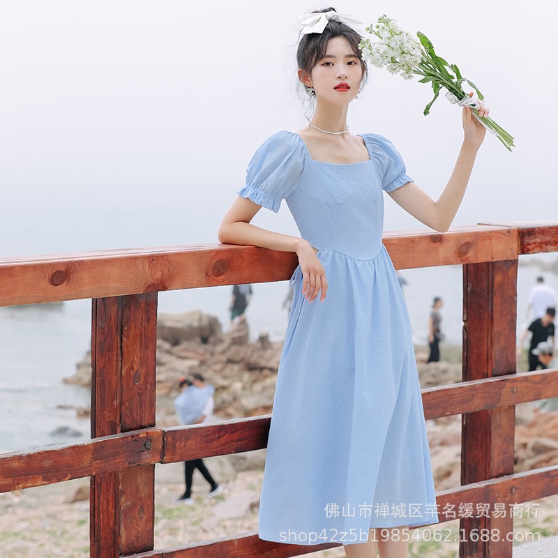 Early spring petite elegant dress for women 2023 summer waist-cinching and slimming lady chiffon floral mid-length dress pic 5