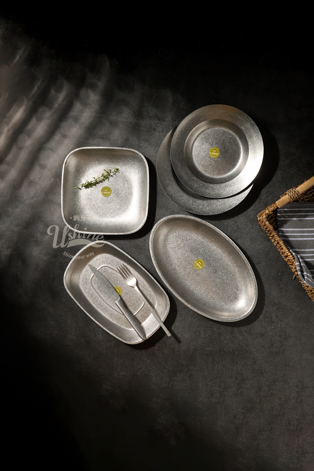 Customized matte 304 stainless steel plate, Qingfang industrial style Western cuisine steak plate, pasta plate, popular dessert plating pic 8