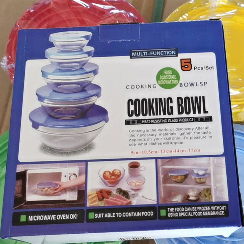 Five-piece set of glass heat-resistant and fresh-keeping bowls with LIDS, 808 bowls for food storage, salad, instant noodles, cooking, and store gifts pic 7