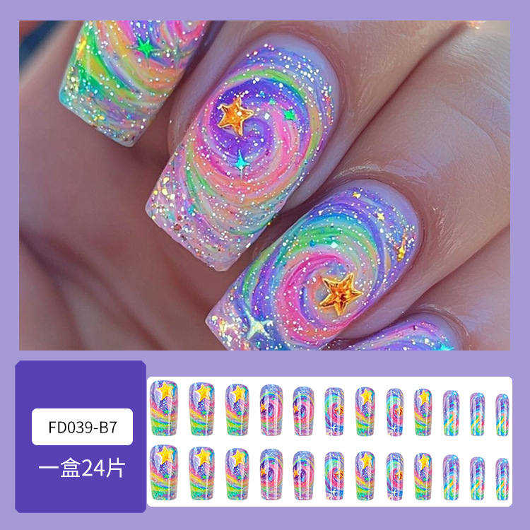 Wholesale of starry gradient nail nails, star relief nail patches, and popular planetary wearable nails in Europe and America pic 20