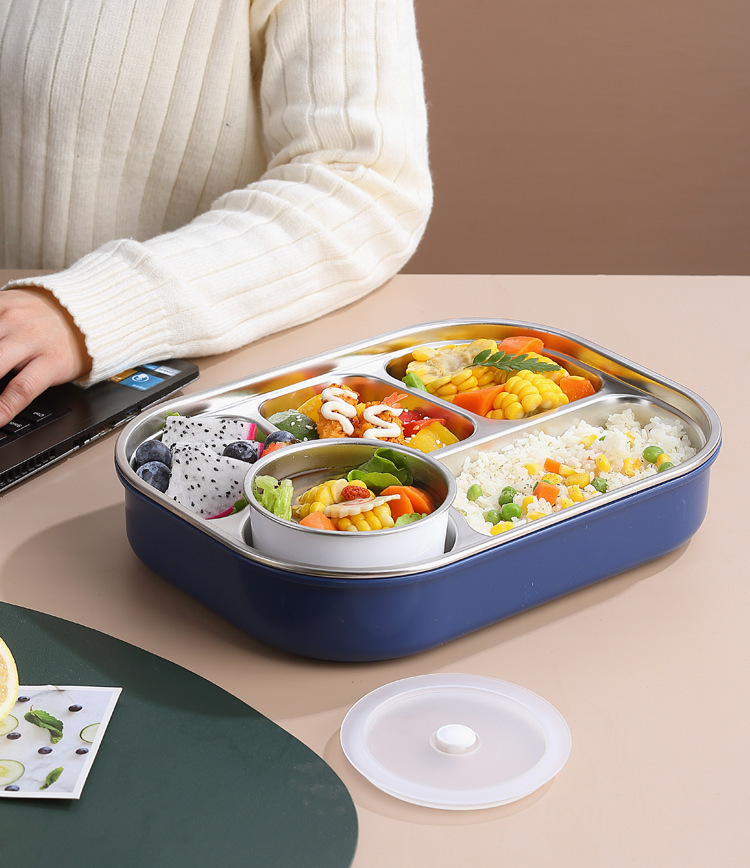 304不锈钢饭盒学生女5格大号保温便当盒大容量上班男餐盘便携餐盒详情16