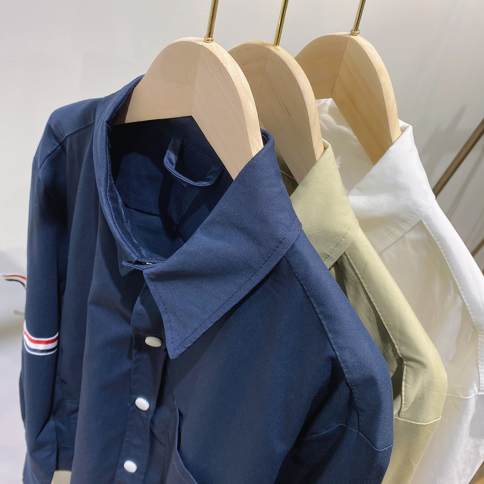 TB casual trendy brand poplin slim-fit solid white shirts for men and women, Oxford fabric shirts for women with long sleeves pic 134