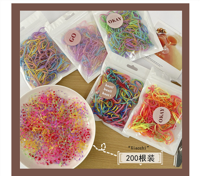 袋装彩色一次性皮筋高弹强拉不断橡皮筋女童发发圈基础发饰品详情1