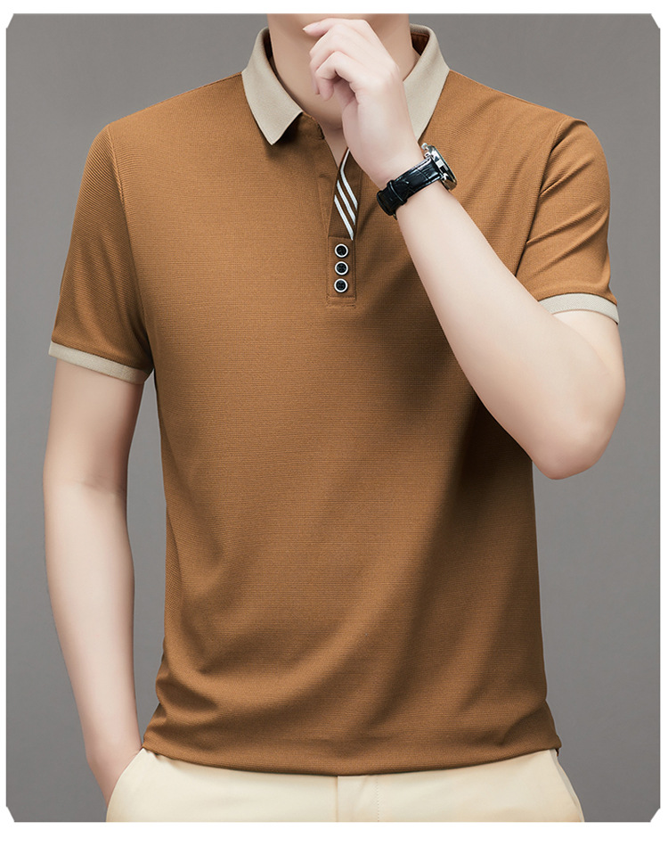 polo衫短袖男装2023夏季华夫格撞色男士时尚休闲T恤上衣一件代发详情17