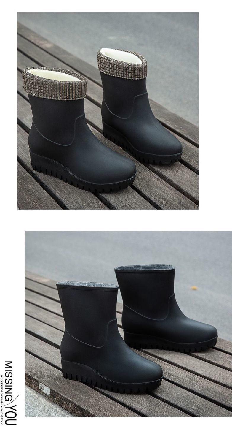 一件代发时尚雨靴女款时尚长筒水鞋防滑厚底增高胶鞋高跟工作雨鞋详情17