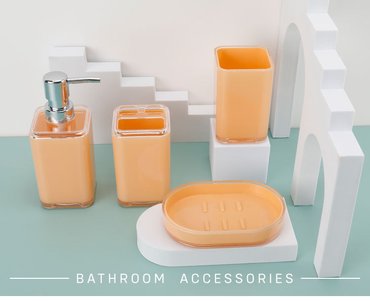 Luz artículos de tocador de lujo conjunto de 4 piezas artículos de tocador de color caramelo conjunto de tocador soporte de cepillo de dientes cuarto de baño conjunto de 4 piezas pic 28