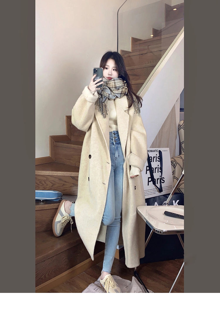 米白色双面羊绒呢子大衣女中长款2022年新款秋冬双排扣毛呢外套潮详情21