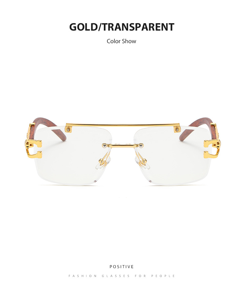 无边框太阳镜女复古方框木纹腿墨镜男ins潮双梁防紫外线太阳眼镜详情24