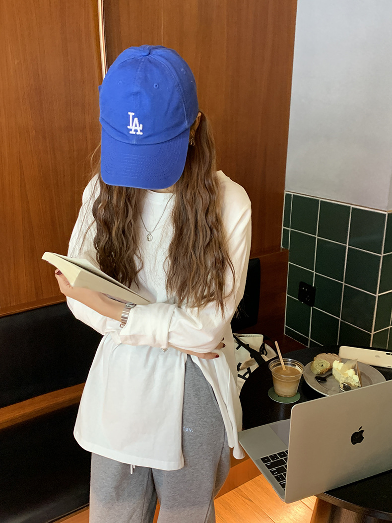 黄峥简约贴标开叉长袖T恤女2022春韩版宽松休闲设计感上衣T85396详情19