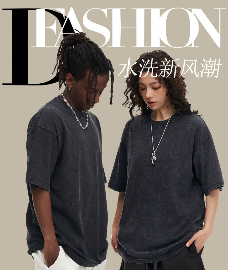 230g纯棉大版落肩t恤印logo纯色背心夏季圆领宽松欧美跨境男女详情1