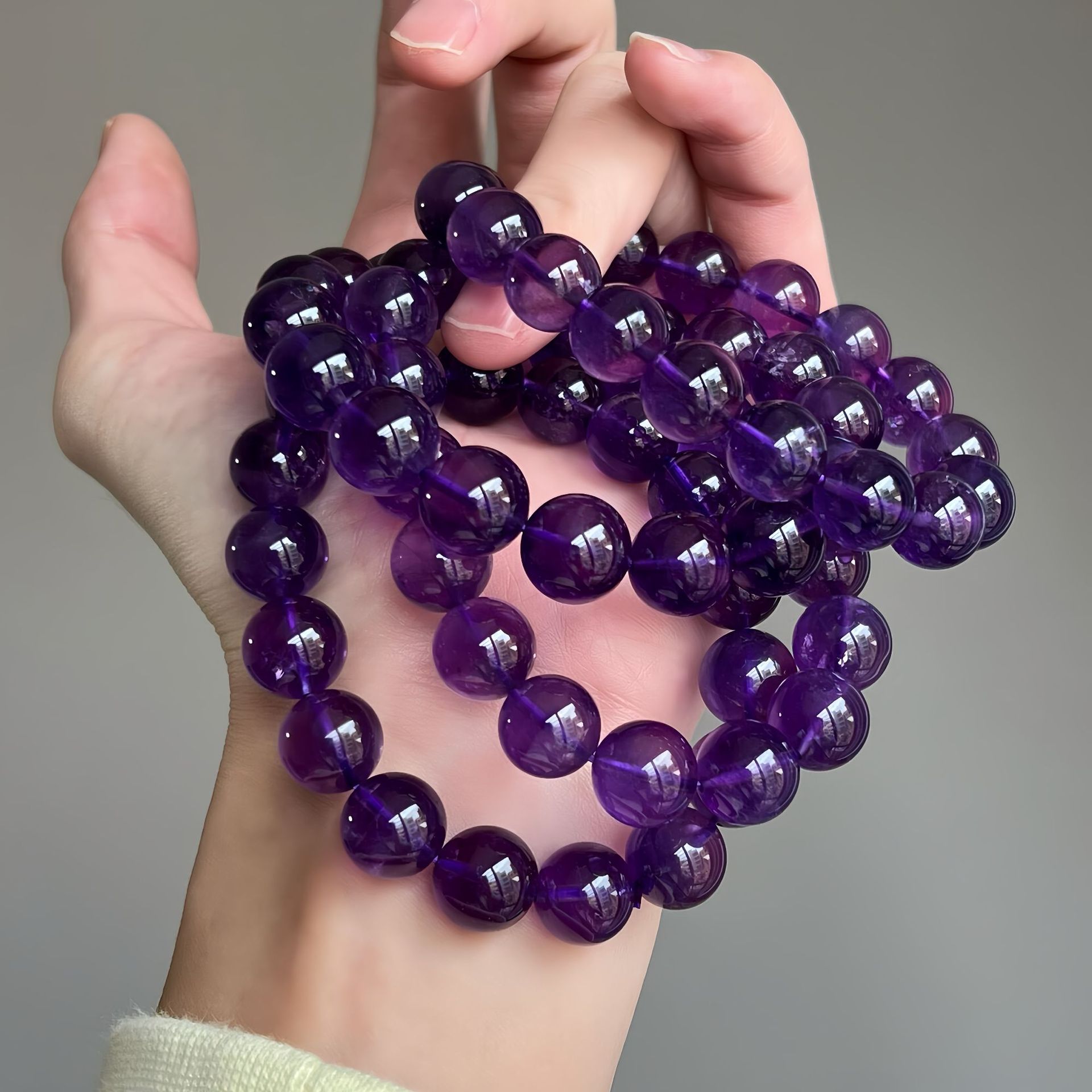 实物图特级帝王紫透体天然紫水晶手串乌拉圭冰种紫水晶手链少女款详情4